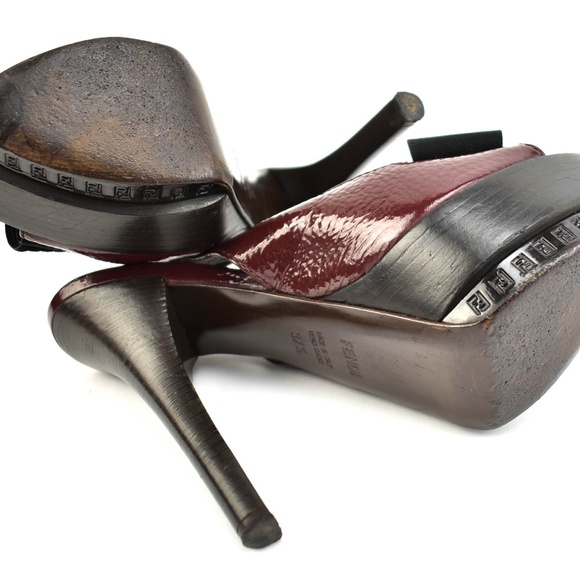 FENDI Deep Burgundy Leather & FF Logo Heels - Picture 8 of 8